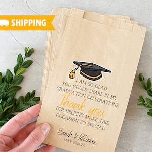 Sacchetti di ringraziamento personalizzati per la festa di laurea - Sacchetti di carta stampati personalizzati con design a cappuccio, bianchi o marroni, sacchetti di caramelle ecologici