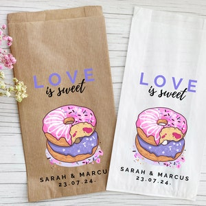 Piccole buste di carta - Love is Sweet - Sacchetti per bomboniere personalizzate per matrimoni, sacchetti per biscotti in carta kraft, sacchetti regalo marroni Sacchetti per bomboniere di caramelle nuziali all'ingrosso