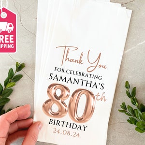 80th Birthday Decor Party Favors, Personalized Eightieth Birthday Favor Bags for Guests, Custom Printed Bags, Birthday Decoration in Bulk