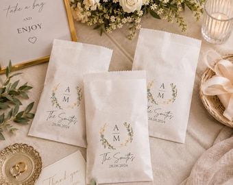 25+ Wedding Favor Bags Personalized, Monogram Wedding Bags, Custom Guest Treat Bags, Elegant Wedding Candy Bags, Free Shipping