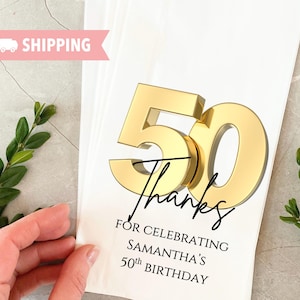 50th Birthday Party Personalized Favors for Guests in Bulk, Milestone Birthday Candy Treat Popcorn Bags - 40th, 50th, 60th, 70th, 80th Bags