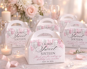 Sweet Sixteen Geschenkboxen für Gäste, personalisierte Geburtstags-Dankesagungen, kundenspezifische Party-Leichtboxen, 16