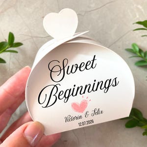 Sweet Beginnings Wedding Favor Boxes — Personalized Treat Boxes with Names & Date | Custom Candy Boxes for Wedding Guests in Bulk
