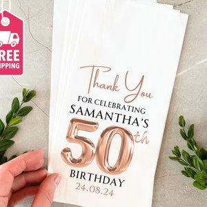 50th Birthday Party Favors Personalized Birthday Favors Custom Printed Birthday Treat Bags, Fiftieth Birthday Decor Party Favors for Guests