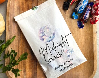 Personalized Midnight Snack Bags, Wedding Welcome Bags, Custom Snack Favor Bags, Late Night Treat Bags, Guest Party Bags