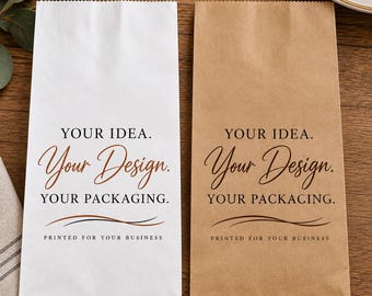 Custom Printed Paper Bags, Personalized Business Packaging, Small Quantity Logo Bags, Custom Bakery & Shop Bags, White or Kraft