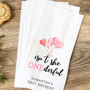 Personalisierte Geschenktüten zum ersten Geburtstag für Gäste in großen Mengen, Is'n't She ONEderful Partygeschenke für Mädchen, individuell bedruckte Leckerlitüten zum 1. Geburtstag