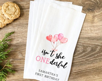 Personalized First Birthday Favor Bags: ONEderful Girl Party Treat Bags