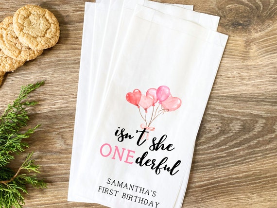Personalized First Birthday Favor Bags: ONEderful Girl Party Treat Bags