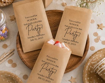 25+ Kraft Birthday Favor Bags, Too Cool For School Party Bags, Personalized Party Treat Bags, Birthday Candy Bags, Free Shipping
