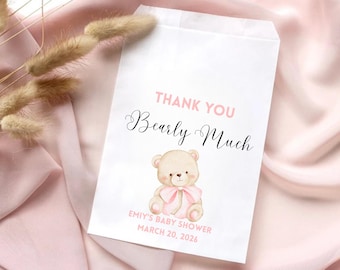 Baby Shower Favor Bags, Teddy Bear Thank You Bags, Personalized Baby Shower Treat Bags, Bearly Much Theme