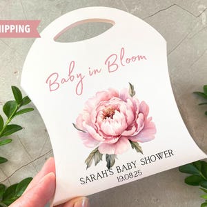 Scatole portaconfetti personalizzate per baby shower "Baby in Bloom" / Regali per baby shower con stampa personalizzata / Sacchetti portaconfetti / Scatole regalo floreali per gli ospiti
