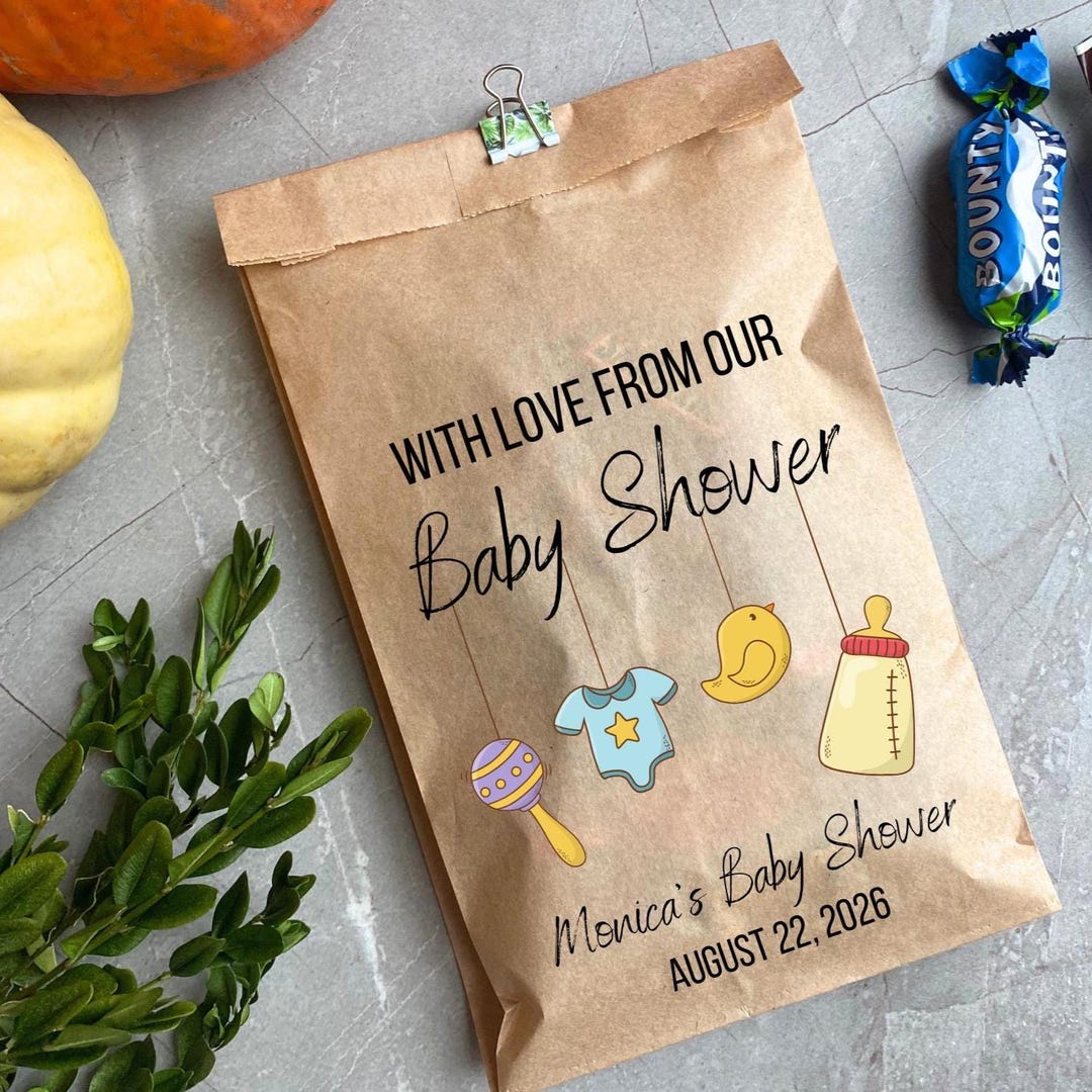 Personalized Baby Shower Favor Bags, Kraft Paper Treat Bags for Guests ...