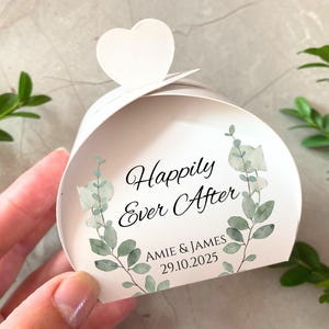 Happily Ever After Wedding Favor Boxes — Personalized Gift Boxes with Names & Date | Custom Printed Candy or Treat Boxes for Guests in Bulk