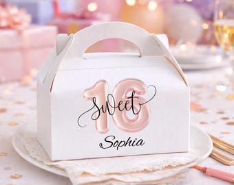 Sweet 16 Favor Boxes Personalized, Custom Birthday Treat Boxes, Sweet Sixteen Party Favors, Candy Box for Girls