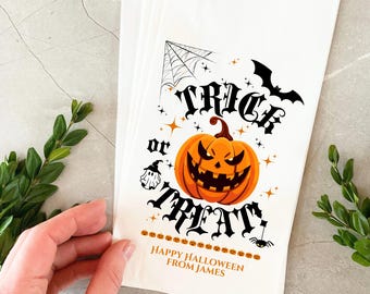Personalisierte Halloween Süßes oder Saures Taschen: Gruseliger Kürbis, Fledermäuse Design