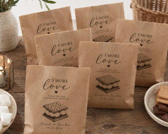25+ S’mores Wedding Favor Bags, Personalized Love is Sweet Bags, Rustic Wedding Treat Bags, Campfire Wedding Favors, Custom Thank You Bags
