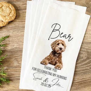 Sac cadeau personnalisé pour gâteries pour chien Cadeaux de mariage pour invités en vrac | Sac cadeau personnalisé pour photo d'animal de compagnie | Nom de l'animal de compagnie Merci d'avoir célébré mes humains