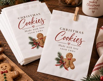 Personalized Christmas Cookie Bags, Homemade Cookie Gift Bags, Christmas Treat Bags, Holiday Baking Gifts, Neighbor & Teacher Gifts