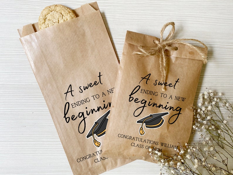 Personalized Graduation Favor Bags Graduation Party Favour White or Brown Bags Graduation, Cookie Take Home Bags, Snack Bar Treat Bags image 1