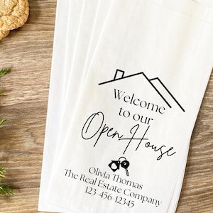 Benvenuti a Open House Real Estate Favors, sacchetti regalo personalizzati per Open House con stampa per agenti immobiliari, popcorn, caramelle, biscotti, sacchetti di carta personalizzati
