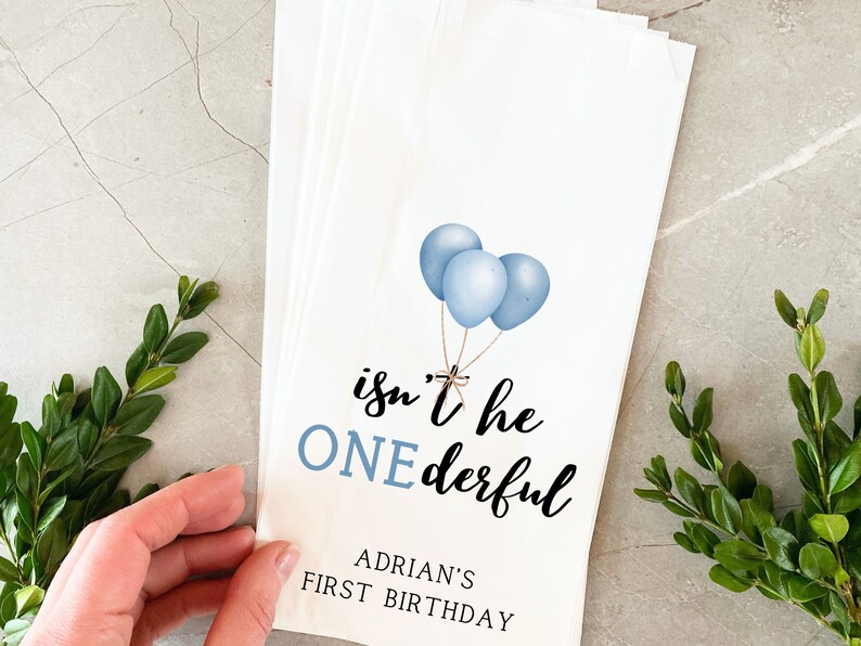 Personalized First Birthday Favor Bags: "ONEderful" Party, Custom Printed image 3