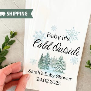 Torby na upominki na zimowe baby shower - Baby It’s Cold Outside - Spersonalizowane torby na upominki na zimowe przyjęcia w hurtowych ilościach