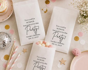 25+ Birthday Favor Bags Personalized, Too Cool For School Party Bags, Custom Birthday Treat Bags, Kids Birthday Candy Bags, Free Shipping