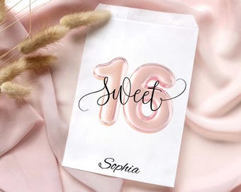 Sweet 16 Favor Bags Personalized, Birthday Treat Bags, Custom Candy Bags, Party Favors for Guests, Personalized Paper Bags