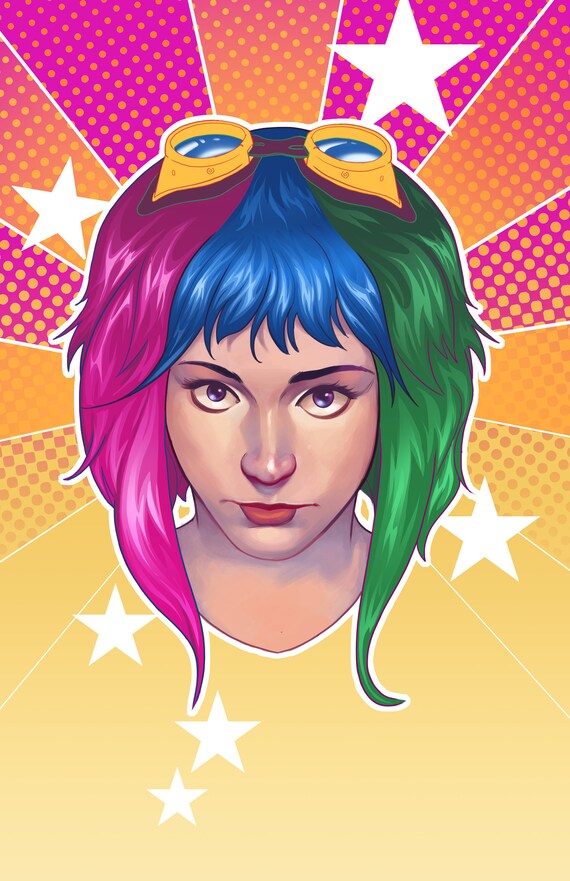 Ramona Flowers Blue Hair Illustration Portrait Print 11x14 Wall