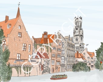 Bruges Art Print, Instant Download, Digital Print, Bruges, Belgium, France Printable Wall Art, Nursery art, Nursery decor, Poster