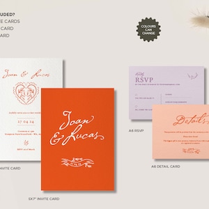 HOCHZEITSEINLADUNGSSET | handgezeichnete Scribble-Illustrationen & handgeschriebene | funky, retro, bunt, lustig skurril trendy