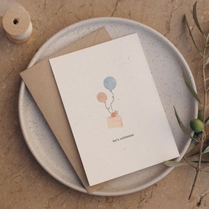 Celebremos la tarjeta, Día de la Madre, Boda, Extravagante, Compromiso, Cumpleaños, divertido, amor, bebé, dibujado a mano, acuarela