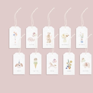 VERJAARDAG Gift Tag Set van 10, Kids Verjaardag Tags, Party Favor Gift Tag, Fun Swing Tags, Goedkope Gift Tags, met de hand getekend, wenskaarten