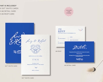 HOCHZEITSEINLADUNG SET | handgezeichnete & handgeschriebene Illustrationen | funky, retro, bunt, wunderlich trendy