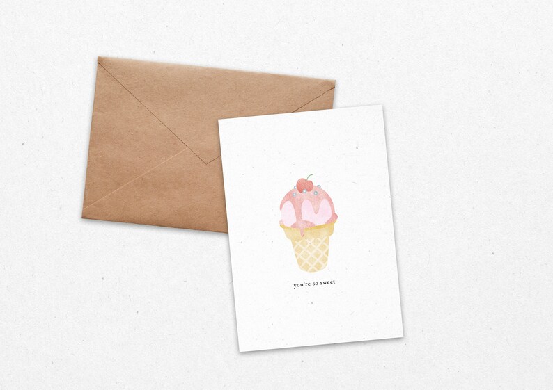 you're so sweet card, Quirky, Engagement, Birthday, funny, love, hand drawn, water colour, greeting card image 2