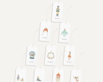 Christmas Gift Tag Set of 10, Kids Birthday Tags, Party Favour Gift Tag, Fun Swing Tags, Cheap Gift Tags, hand drawn, greeting cards