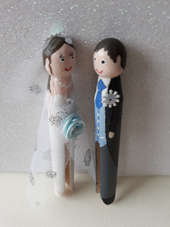 bride and groom peg dolls