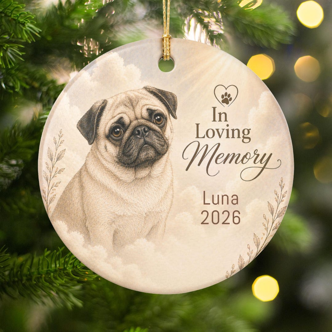Pug Dog Memorial Ornament, in Loving Memory Keepsake, Pet Loss Sympathy ...