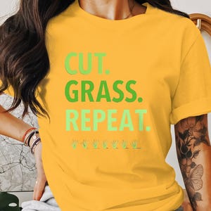Funny Lawn Care Shirt, Gardening Enthusiast T-Shirt, Cut Grass Repeat Tee, Landscaper Gift, Summer Yard Work T-Shirt, Lawn Mower Tee