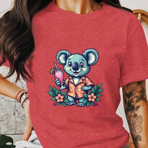 Cute Koala Hawaiian Shirt Drink, Funny Summer Vacation Tee, Cartoon Animal Beach Party T-Shirt, Cool Tropical Graphic Tee