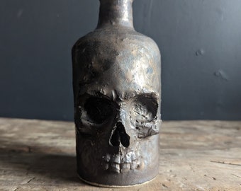 Skullvase,handmade, poison bottle, gifts ,house plants, pot, face pot, fun pots, art, gift, home decor, vintage art