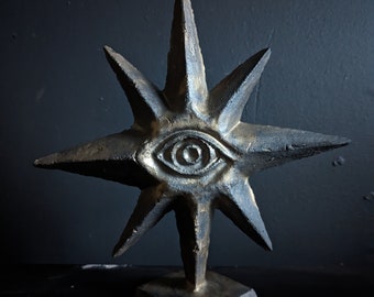 Wall art, wall hanging sculpture, wall hanging star art with eye, eye art, gift, fun art, pottery, ceramic art