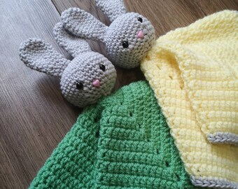 Crochet Baby comforter Bunny Lovey snuggle blanket New baby/ Baby shower gift