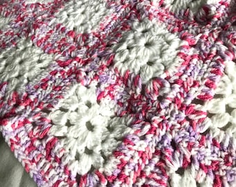 Handmade Variegated Pink and White Baby Afghan