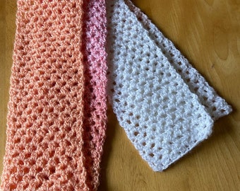 Crocheted Pink/Peach/White Scarf Handmade