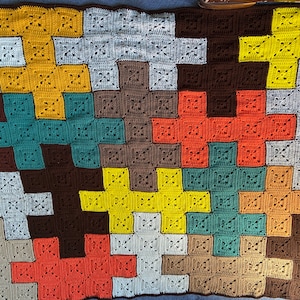 Crocheted Jigsaw Puzzle Afghan Handmade
