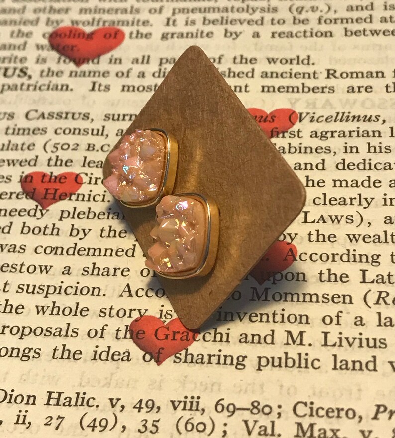 PinkCoral Druzy Stud Earrings