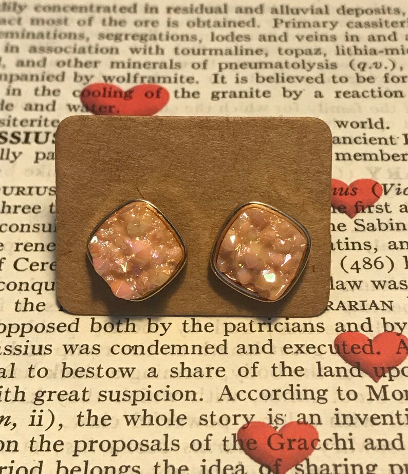 PinkCoral Druzy Stud Earrings