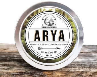 Arya Soy Candle | Game of Thrones Inspired Candle - A Song of Ice and Fire- Bookish Candle - 4oz All Natural Vegan Soy- Mirus Candles